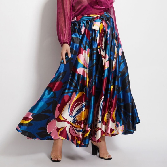Ashley Stewart Dresses & Skirts - EUC Ashley Stewart Belted Floral Satin Maxi Skirt Size 3X